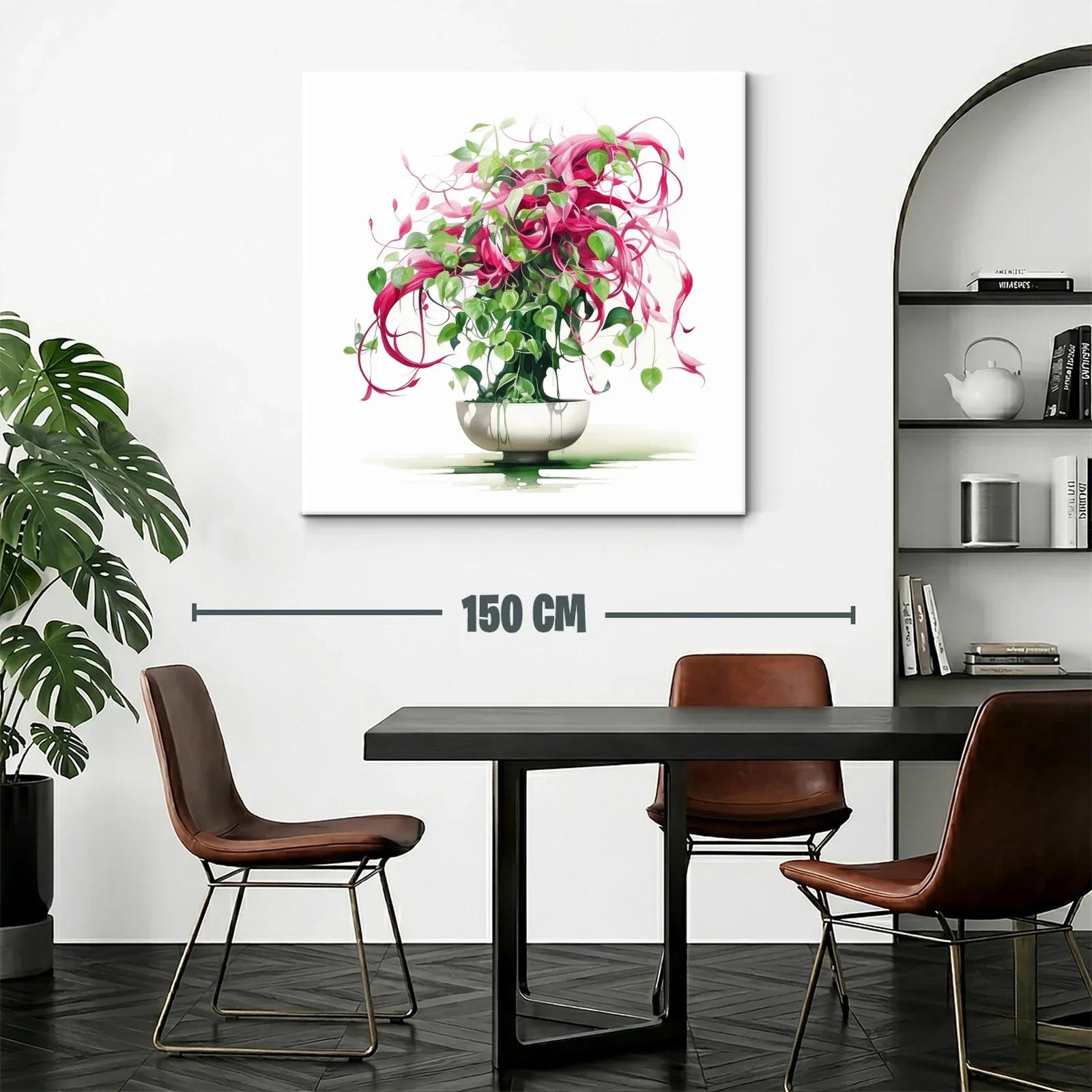 Cuadro con ramo vibrante de hojas verdes y rosas — miniatura 2