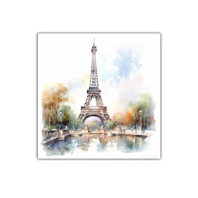 Cuadro decorativo Torre Eiffel con paisaje urbano en acuarela