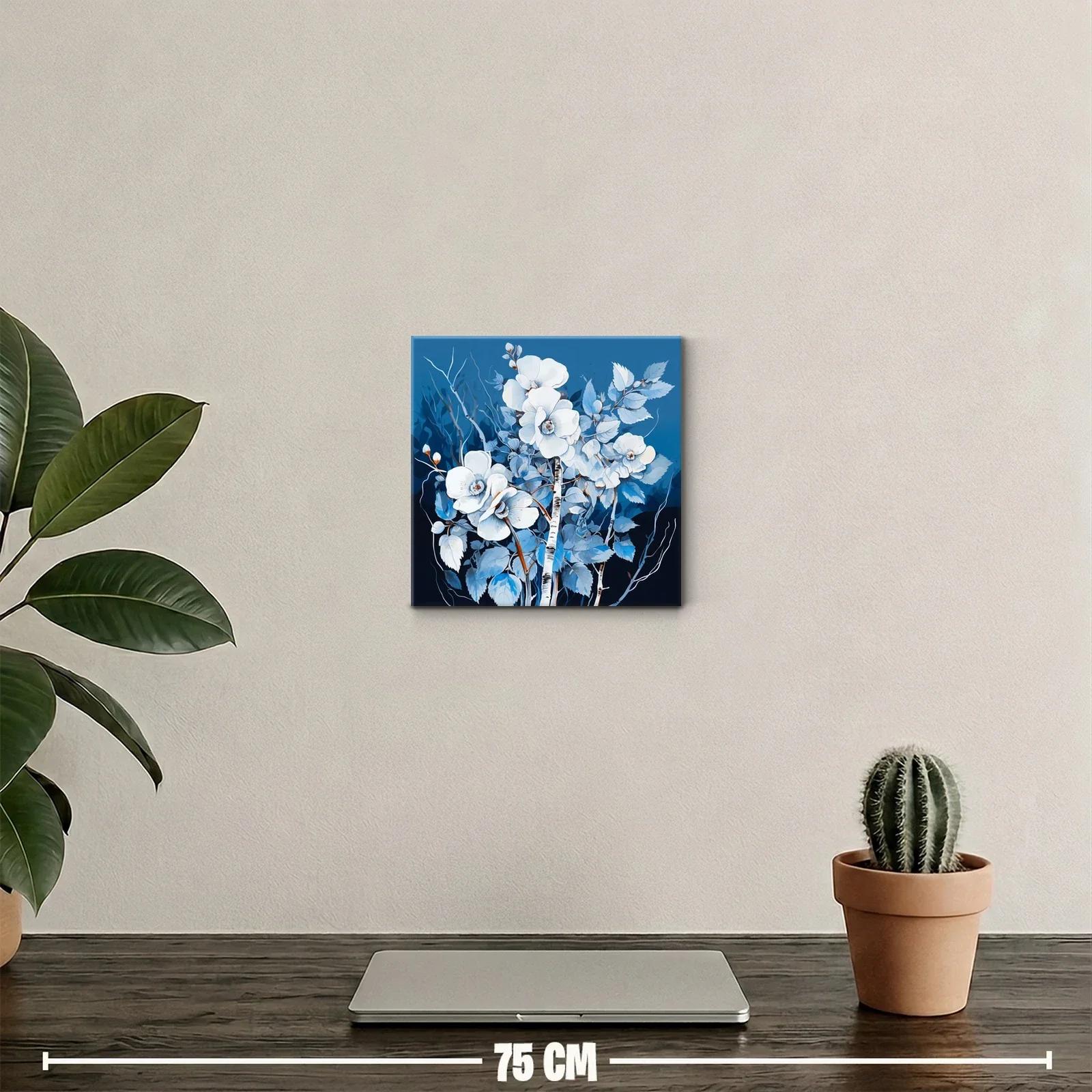 Cuadro floral en tonos azules y blancos con ramas delicadas — miniatura 2