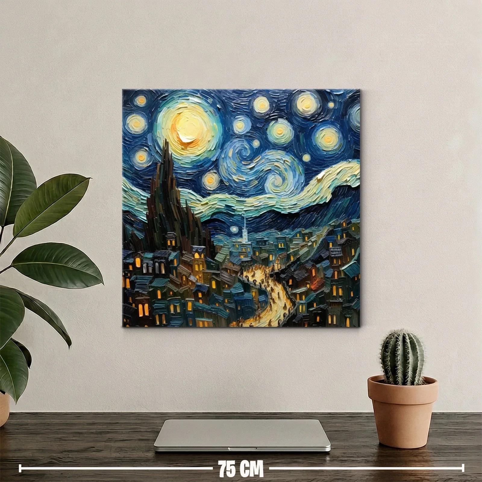 Cielo estrellado sobre un pueblo iluminado en la noche — miniatura 2