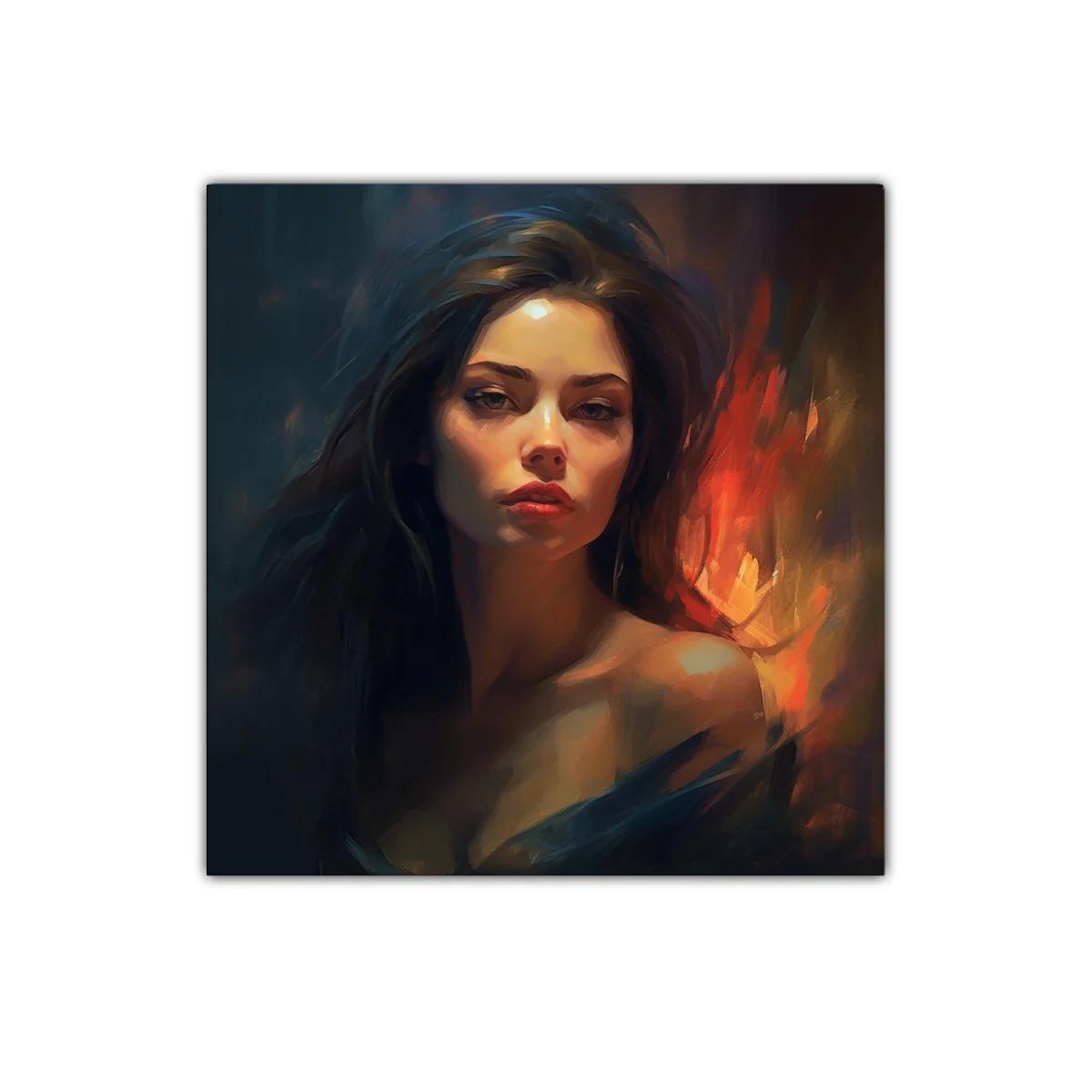 Retrato contemporáneo de mujer con luz cálida y sombras intensas — imagen principal