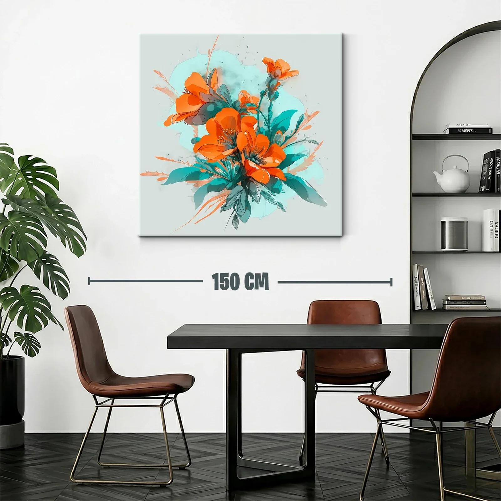 Cuadro floral con vibrante combinación de naranjas y turquesas — miniatura 2
