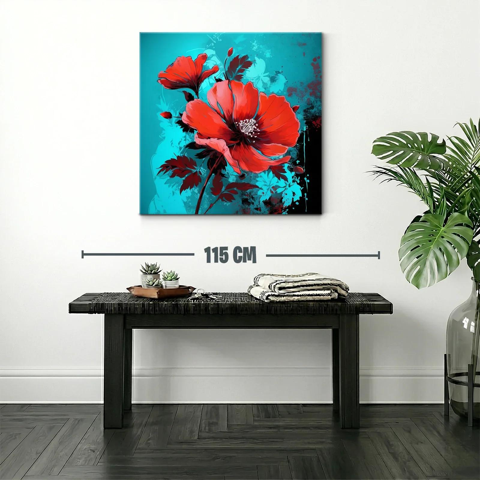 Impacto floral rojo sobre fondo azul vibrante — miniatura 2