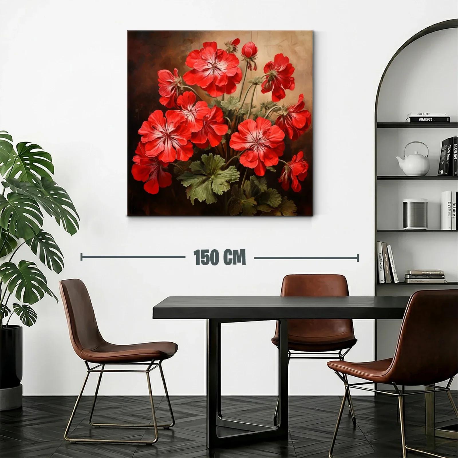 Cuadro con vibrantes flores rojas y hojas verdes delicadas — miniatura 2