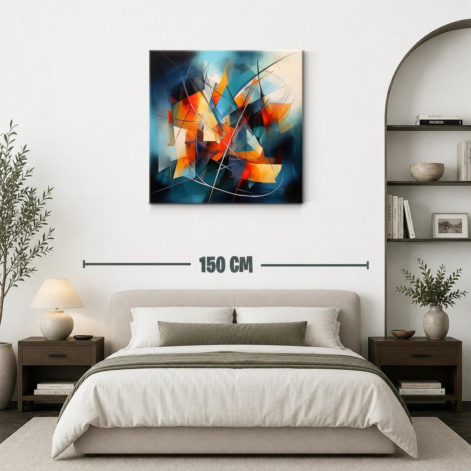 Cuadro abstracto con vibrantes contrastes de naranja y azul — miniatura 3