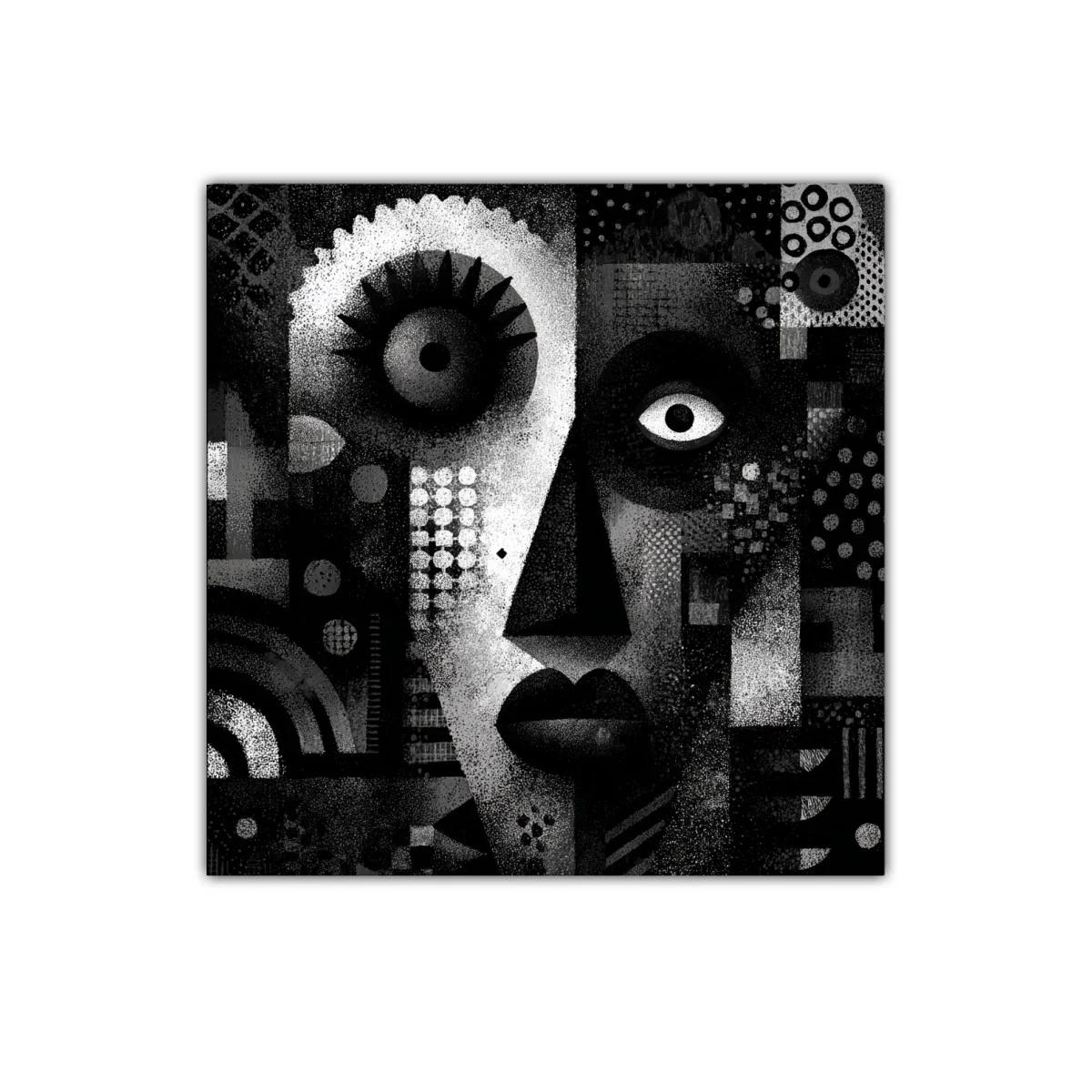 Retrato Abstracto en Blanco y Negro con Texturas Geométricas — imagen principal