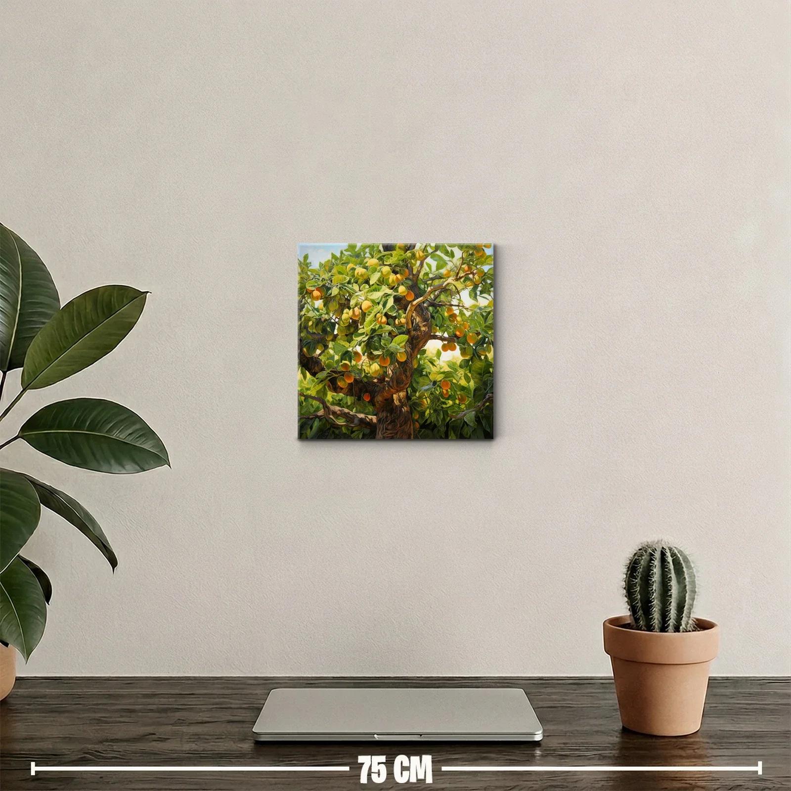 Cuadro decorativo árbol de frutas con tonos verdes y naranjas — miniatura 2