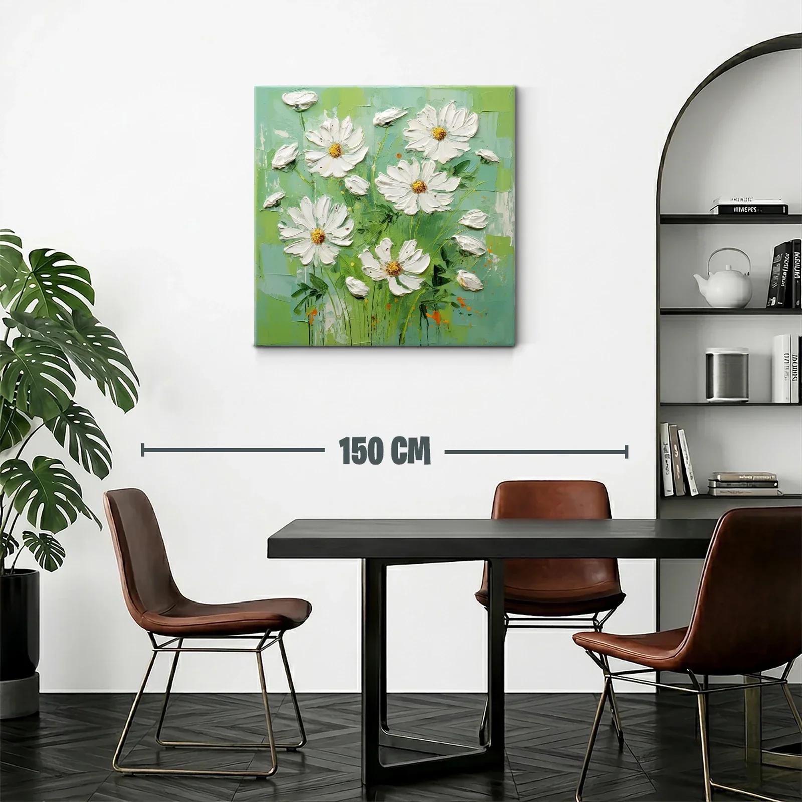 Cuadro flores blancas sobre fondo verde fresco y luminoso — miniatura 2