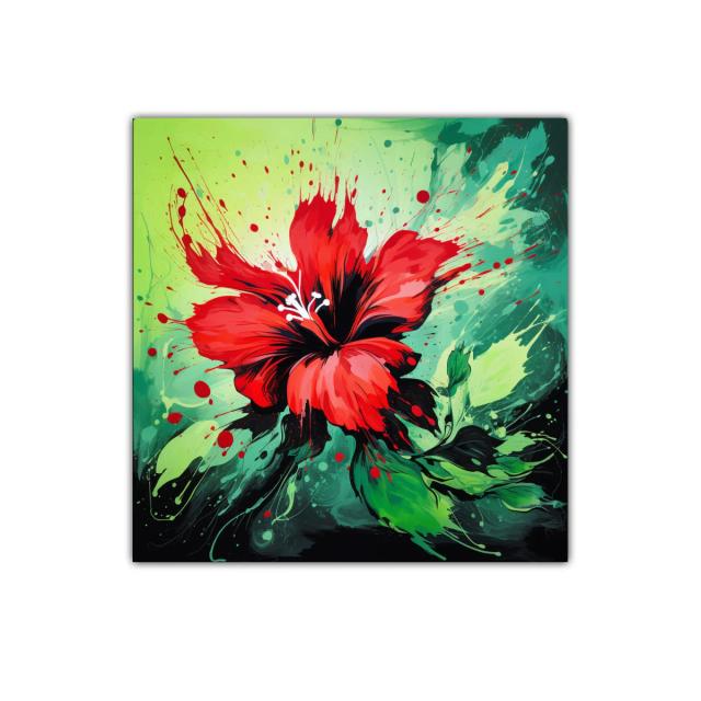 Impactante cuadro de flor roja vibrante y energía dinámica