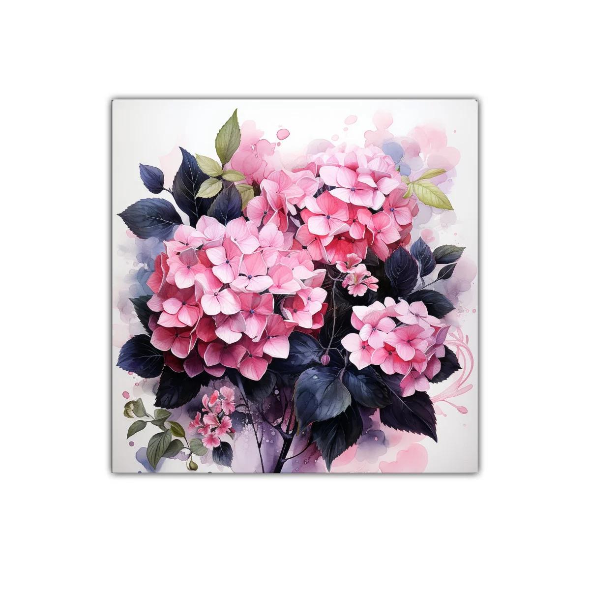 Cuadro decorativo con ramo de hortensias rosas vibrantes — imagen principal
