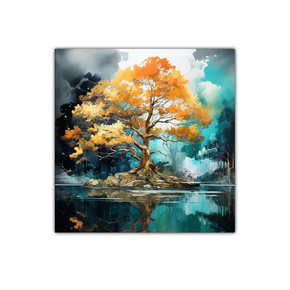 Árbol dorado reflejado en lago sereno y mágico — imagen principal
