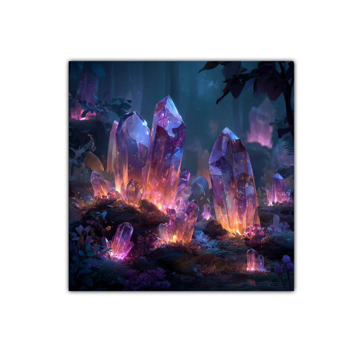 Cuadro con cristales luminosos en tonos violeta y azul — imagen principal