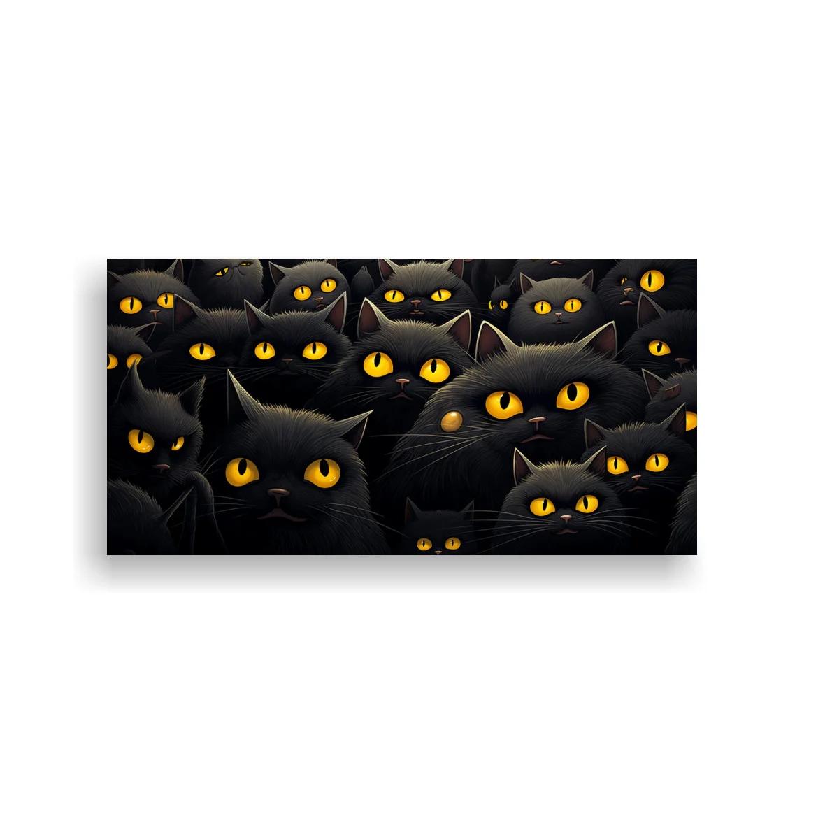 Cuadro gatos negros con ojos amarillos brillantes