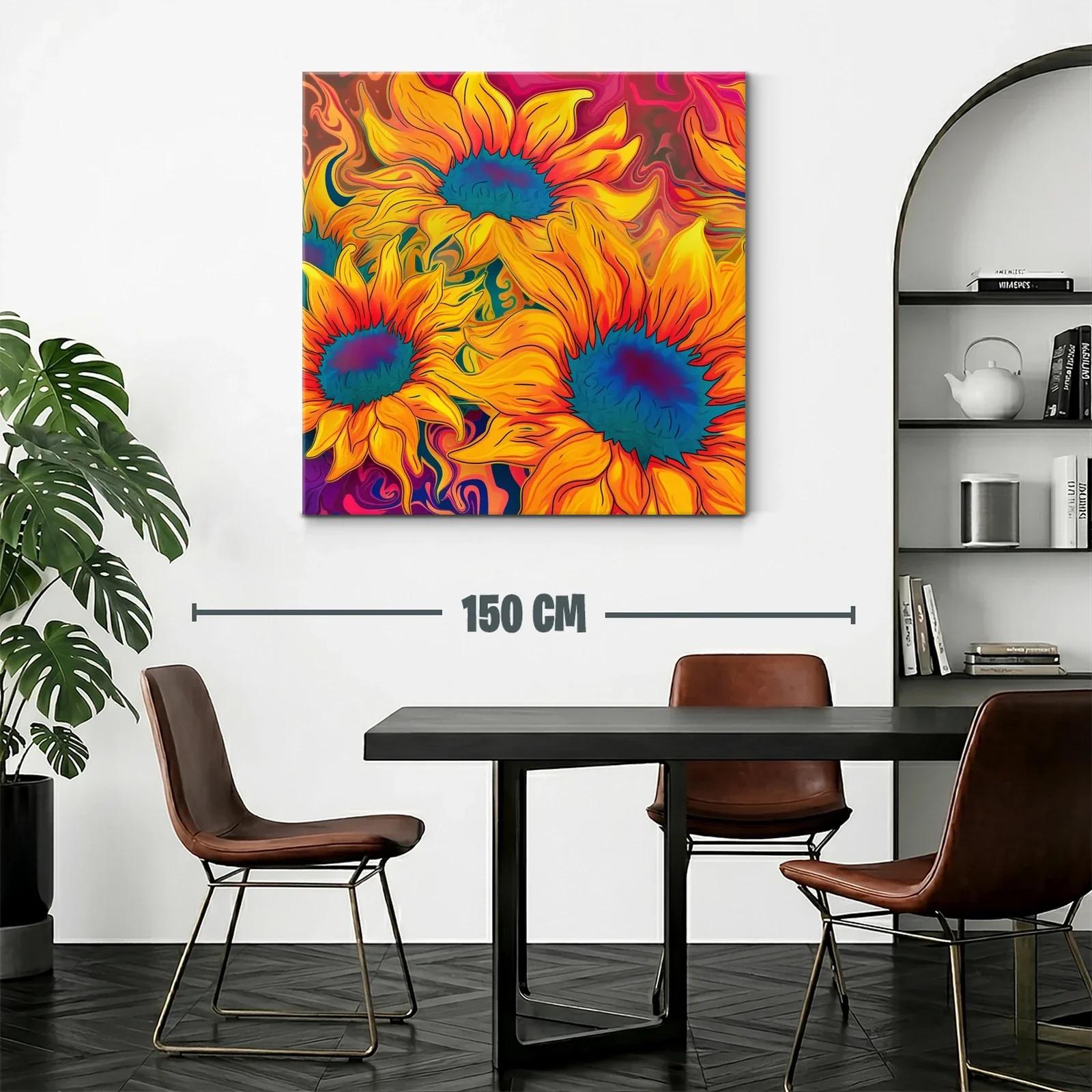 Cuadro vibrante con girasoles en tonos cálidos y contrastes azules — miniatura 2