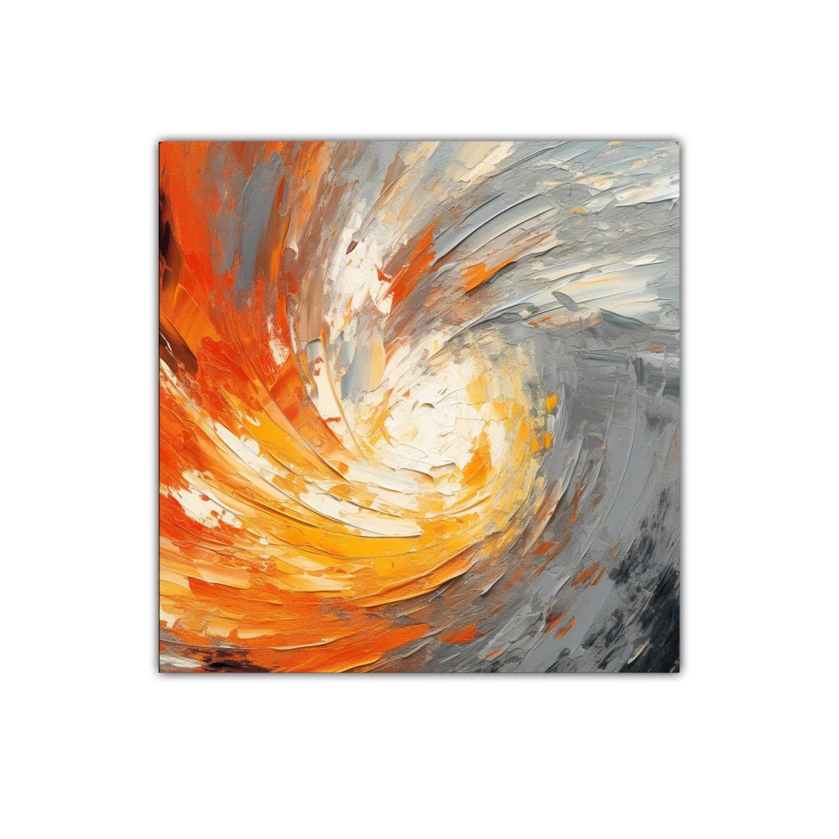 Cuadro abstracto con remolino en tonos cálidos y grises