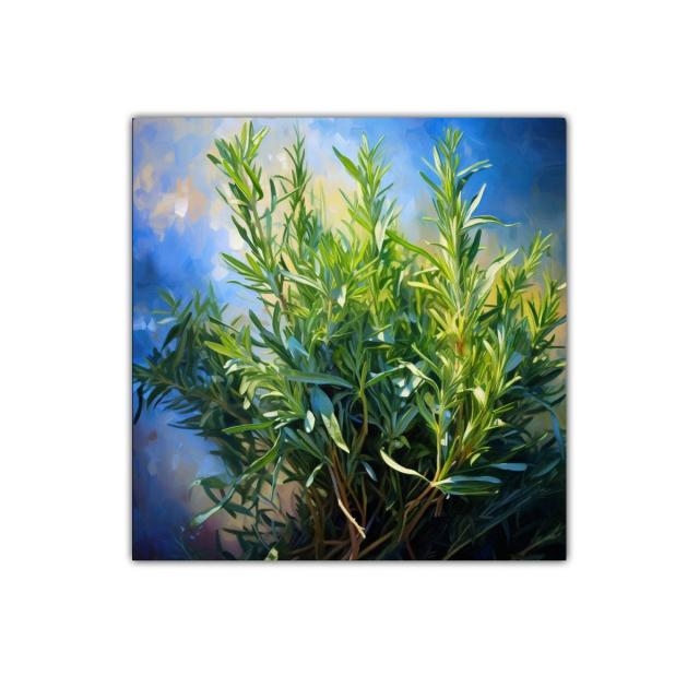 Cuadro decorativo de planta verde con fondo azul y luz cálida