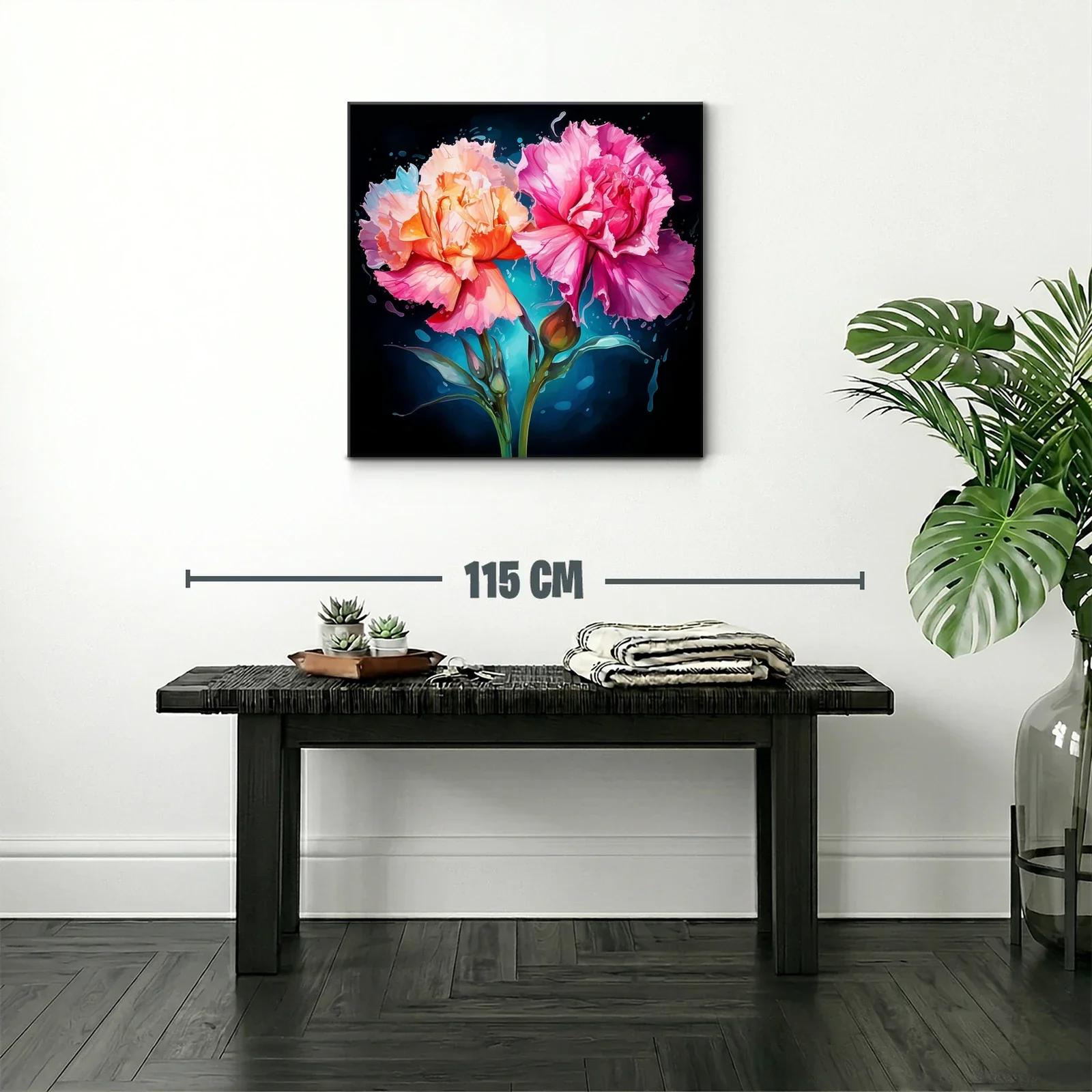 Cuadro moderno con flores vibrantes en tonos rosa y naranja — miniatura 2