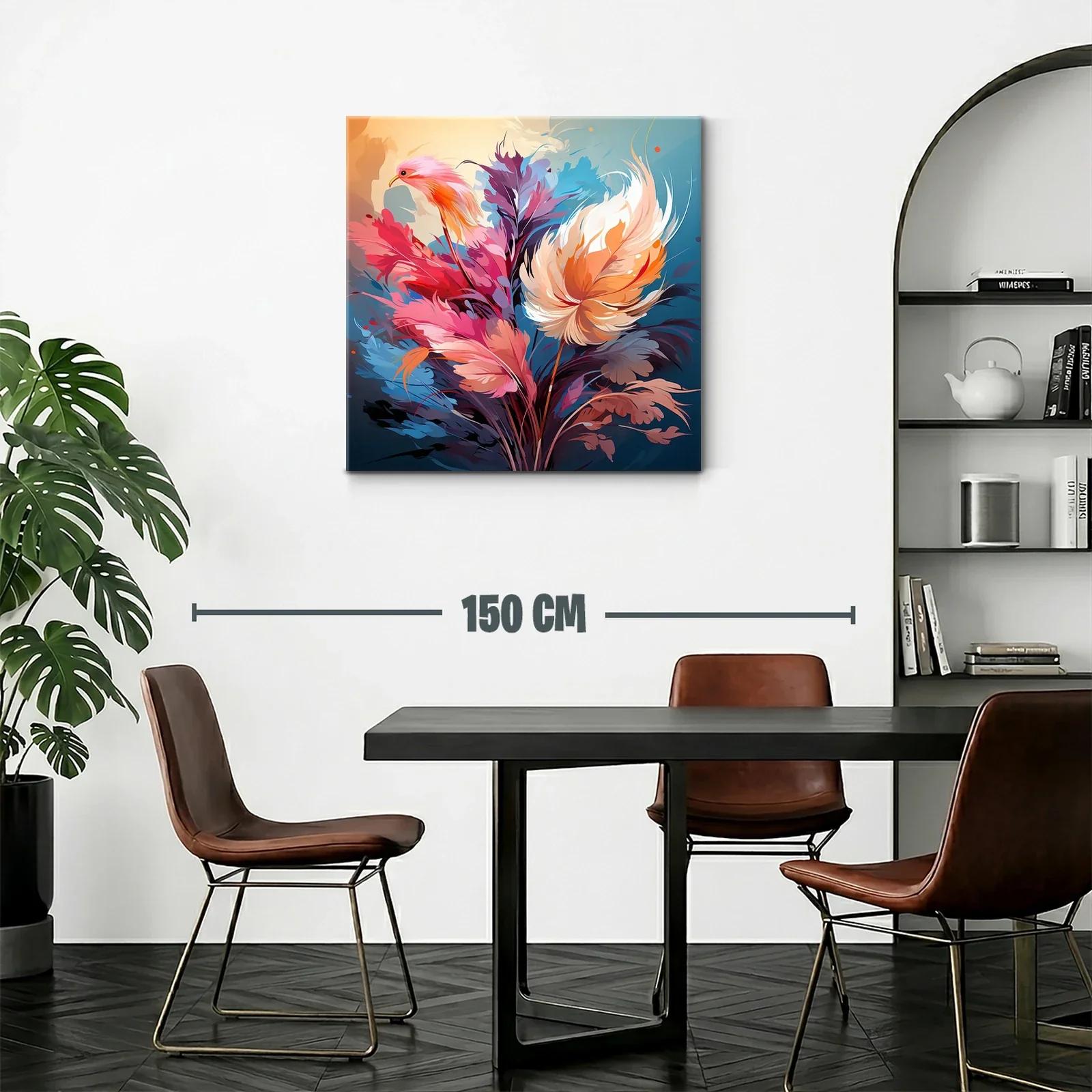 Cuadro floral vibrante con tonos cálidos y fríos — miniatura 2