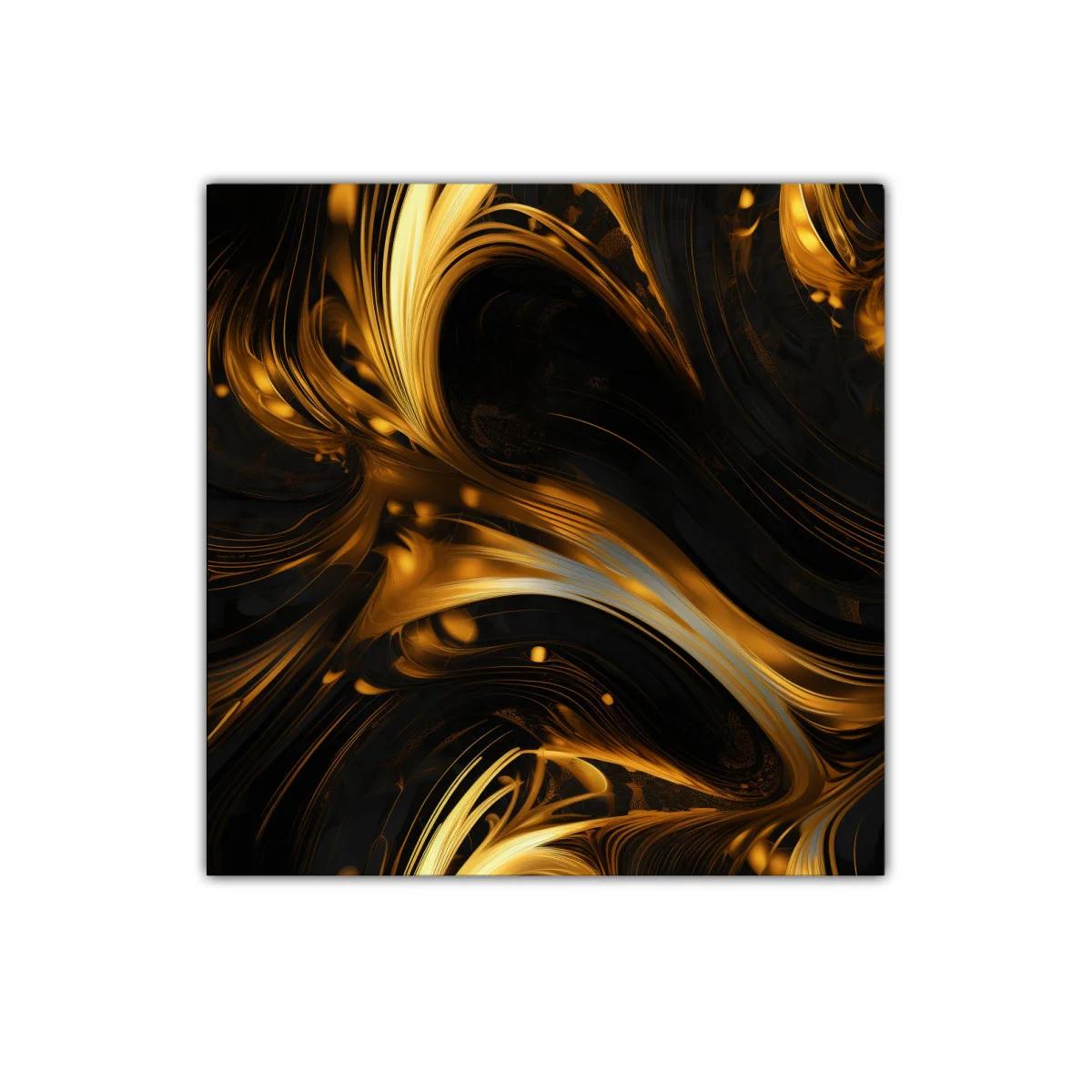 Composición abstracta en tonos dorados y negros con movimiento fluido — imagen principal