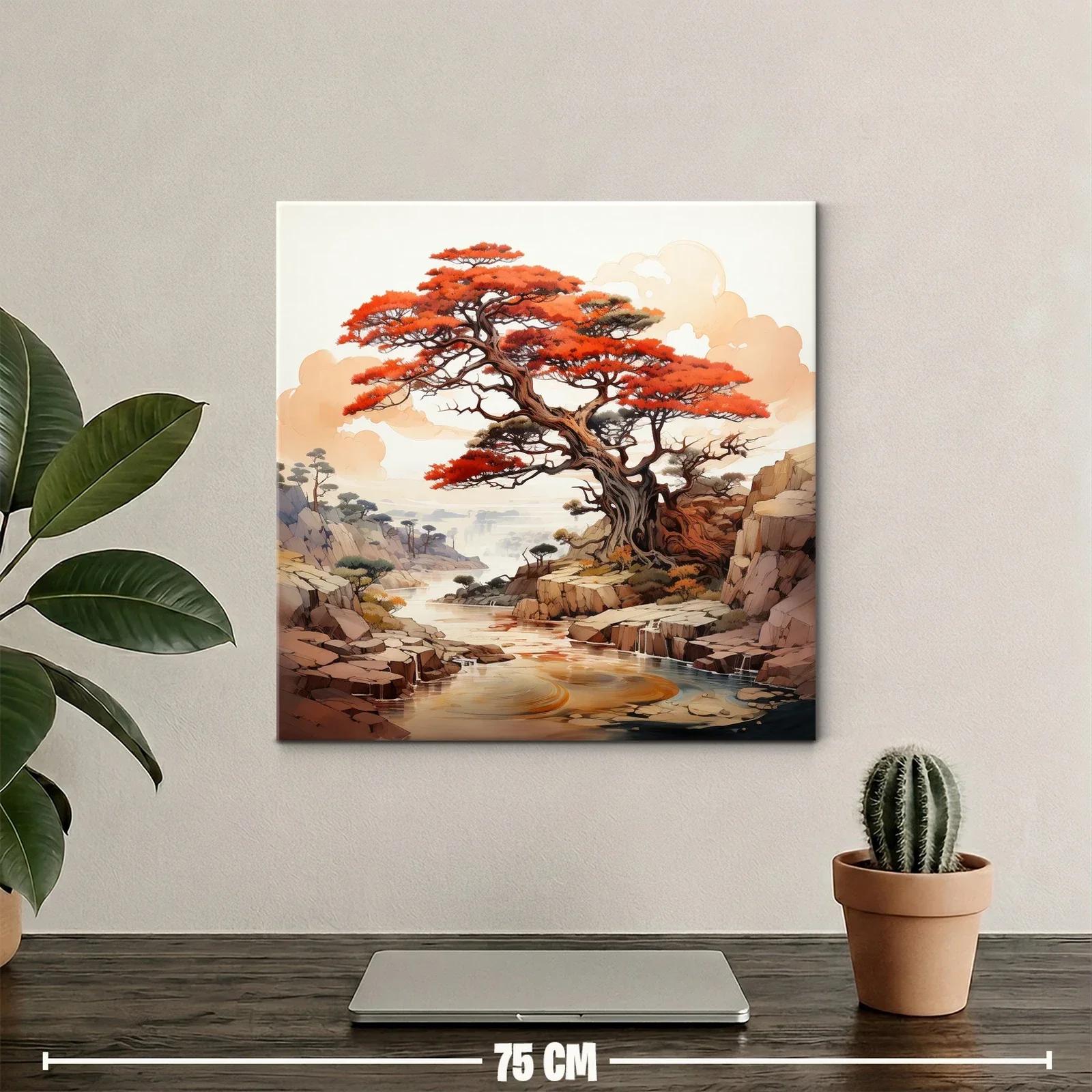 Árbol rojizo en paisaje sereno y rocoso — miniatura 2