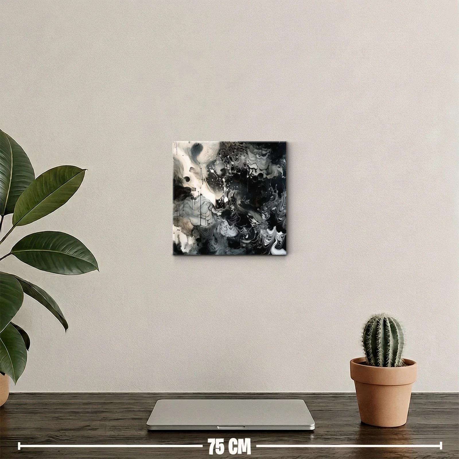 Cuadro decorativo en blanco negro con formas abstractas fluidas — miniatura 2
