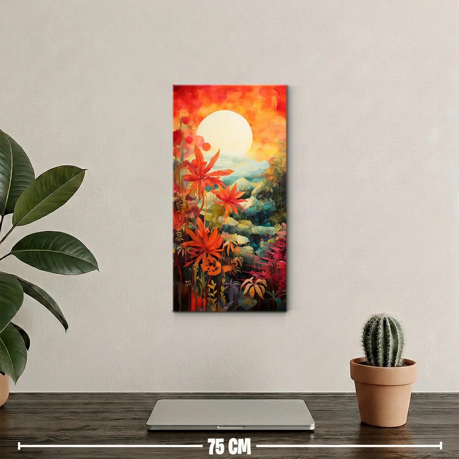 Cuadro lirio naranja con sol claro y montañas suaves — miniatura 2