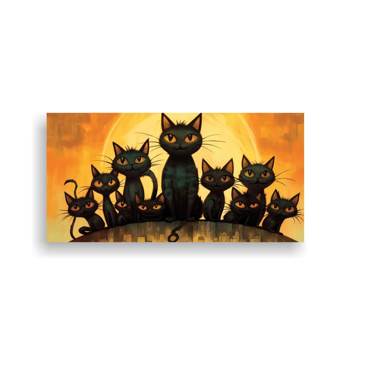 Cuadro grupo de gatos negros sobre luna brillante — imagen principal