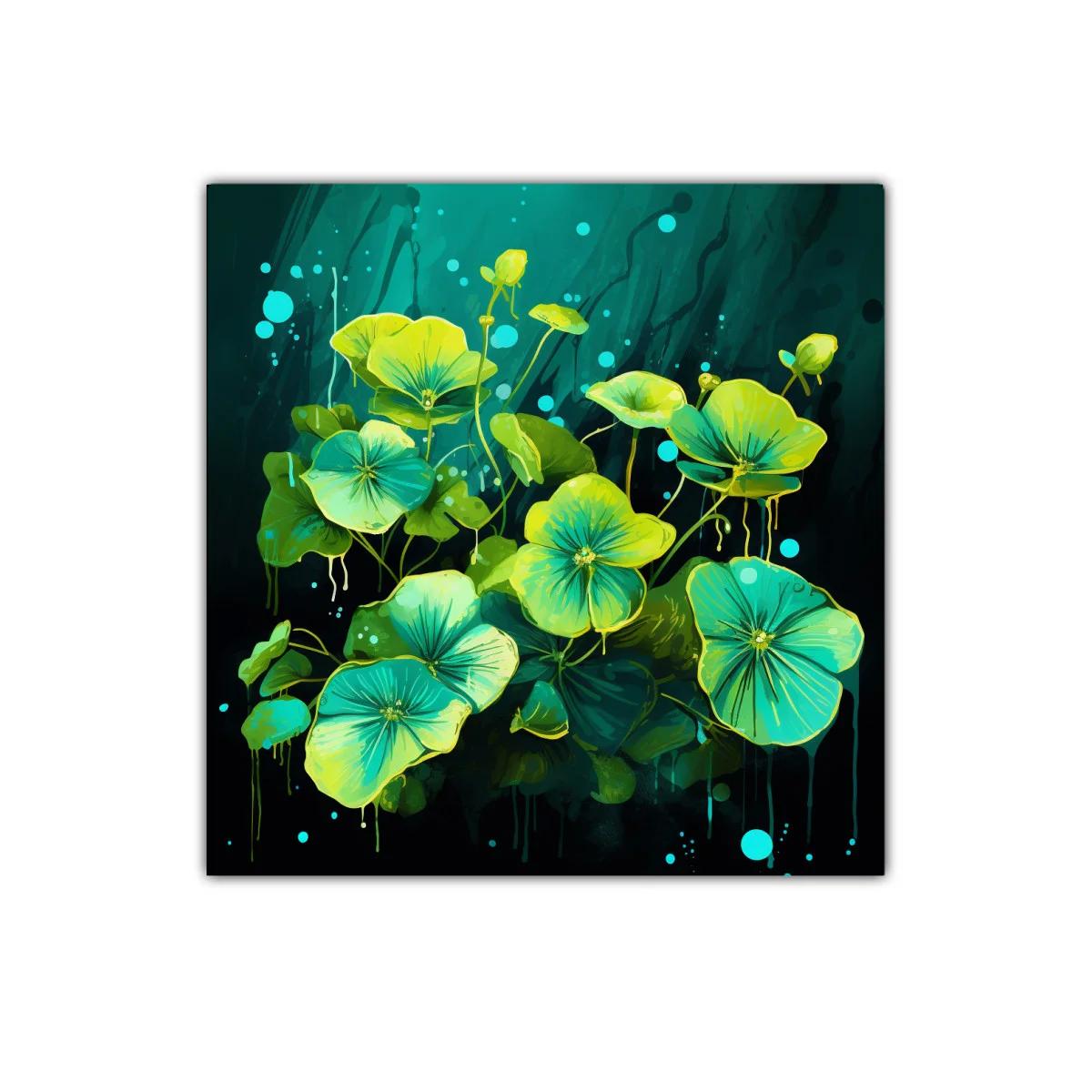 Cuadro decorativo con flores luminosas en tonos verdes y azules — imagen principal