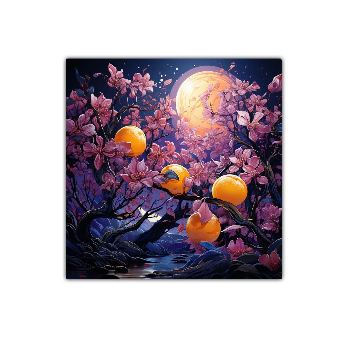 Naturaleza mágica con flores y frutos luminosos