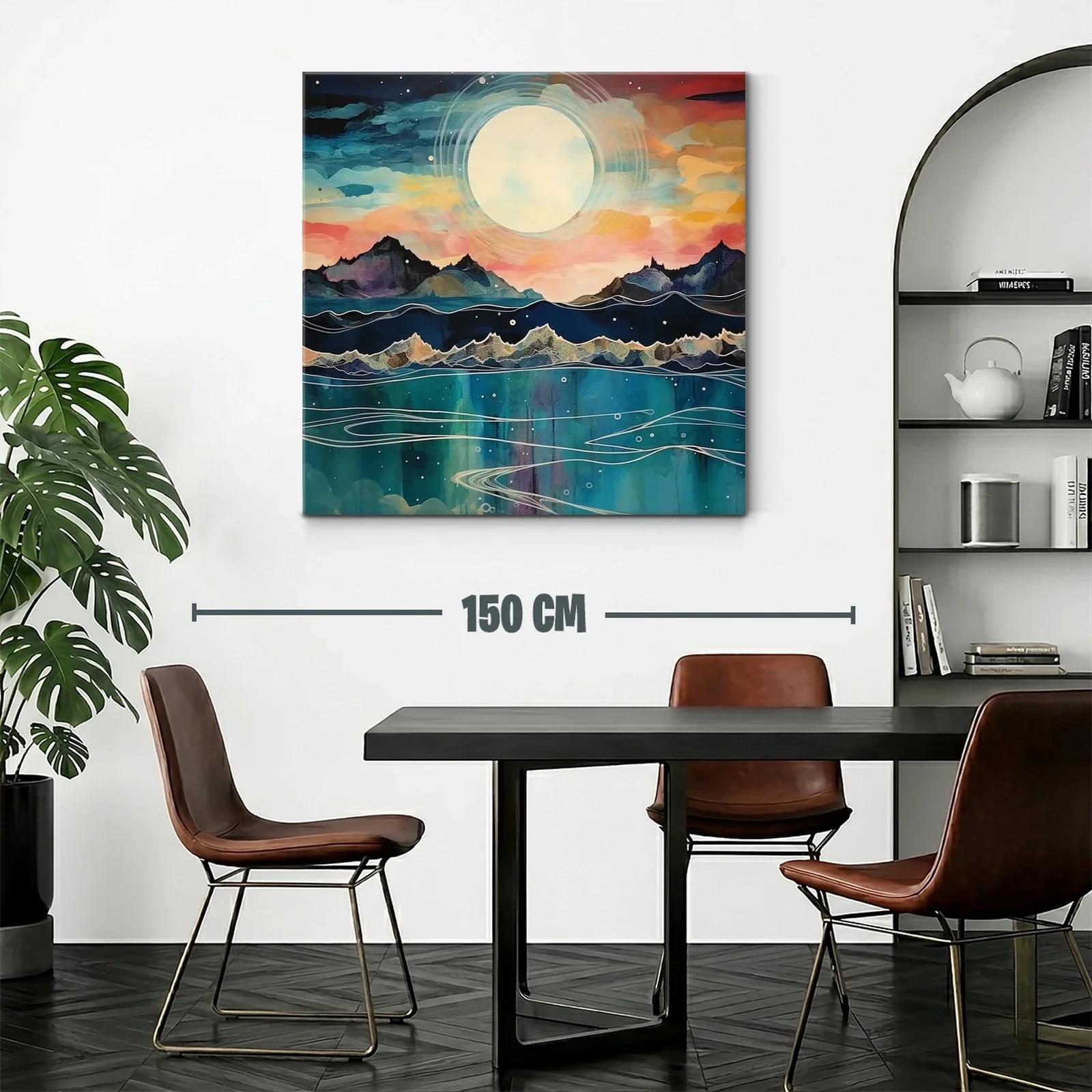 Paisaje nocturno con luna llena sobre montañas y mar — miniatura 2
