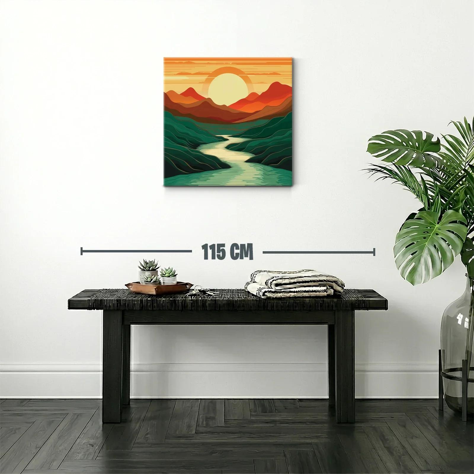 Paisaje con río serpenteante y sol poniente cálido — miniatura 2
