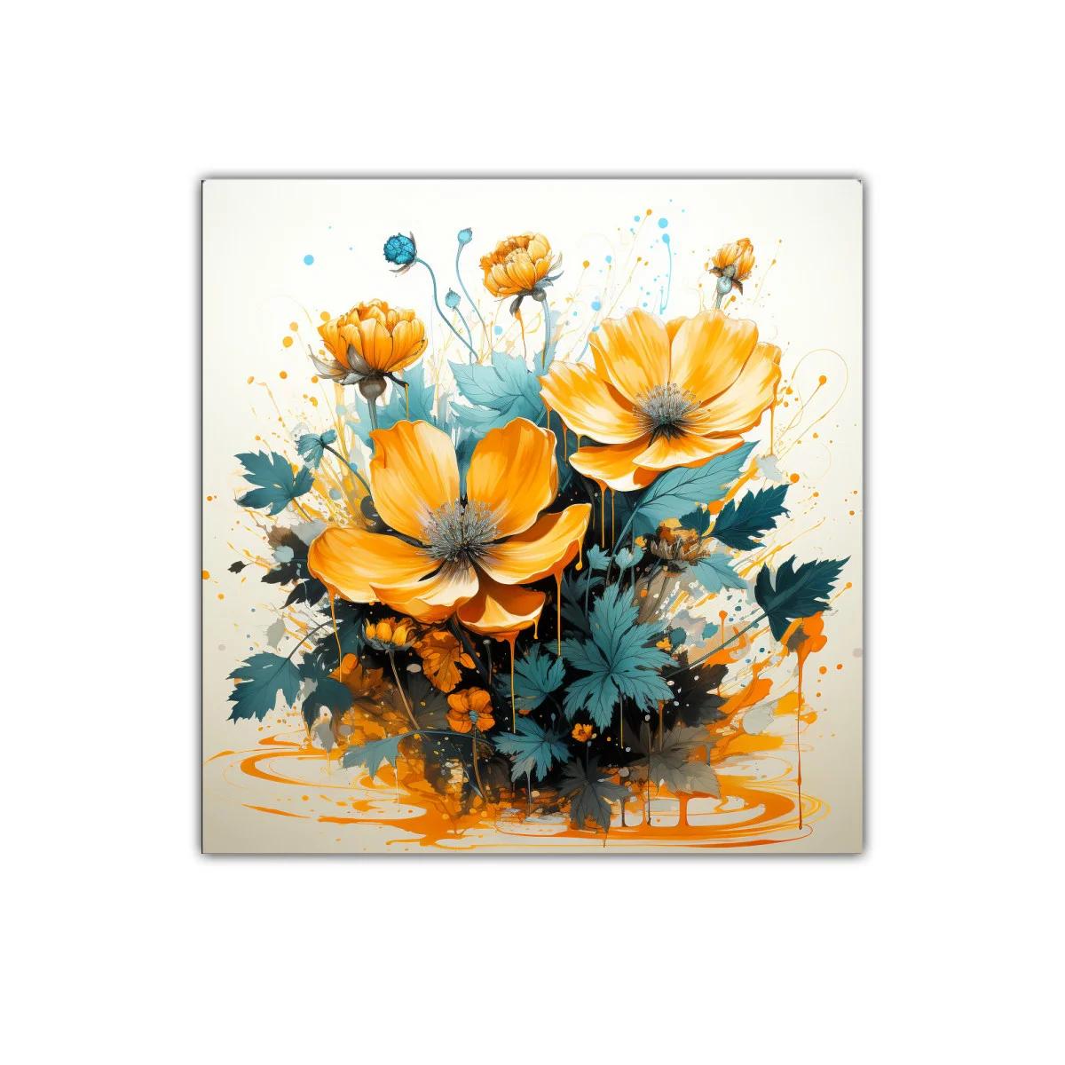 Flores vibrantes en tonos cálidos y azulados para decorar