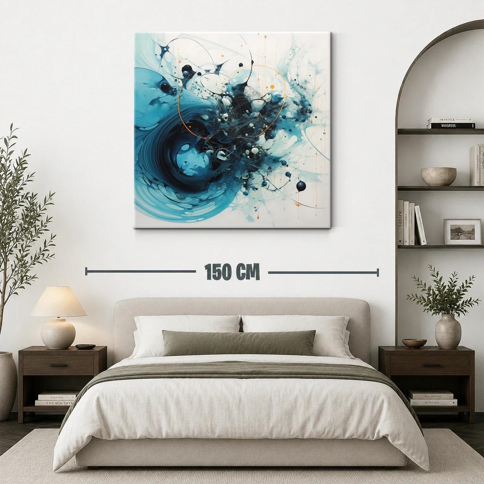 Cuadro abstracto con formas dinámicas en tonos azules y negros — miniatura 3