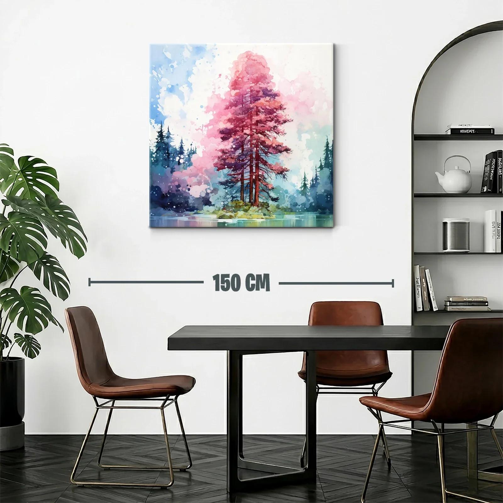 Árbol rosa sobre isla en lago entre bosque difuminado — miniatura 2