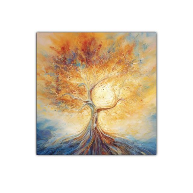 Árbol de luz y energía en tonos cálidos y azules