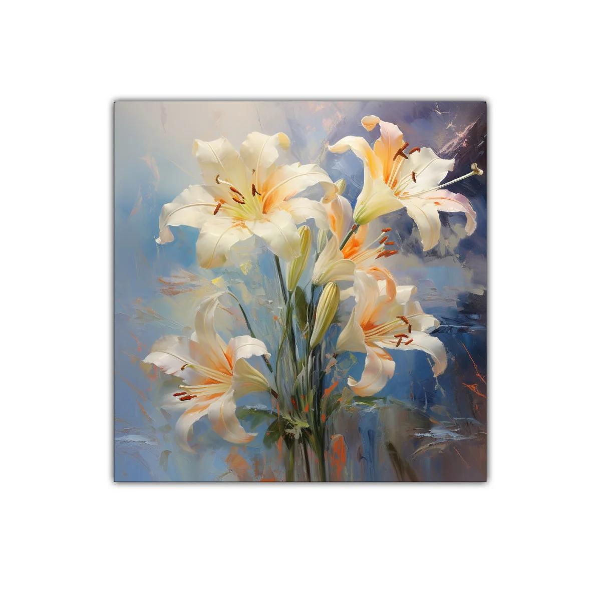 Cuadro decorativo con flores de lirio en tonos suaves y cálidos — imagen principal