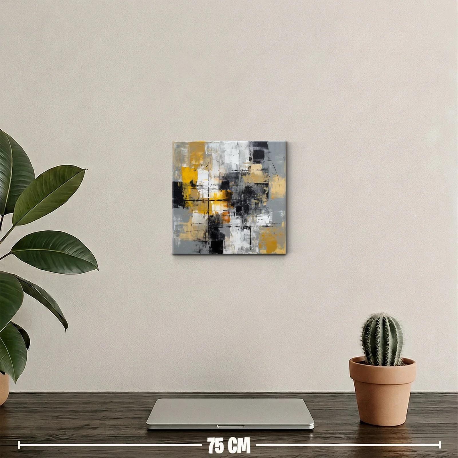 Cuadro abstracto con tonos dorados y acentos en negro y gris — miniatura 2