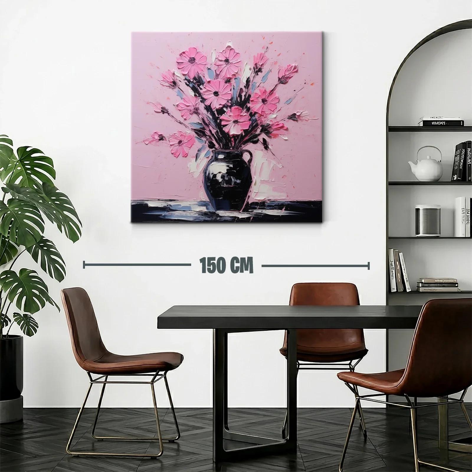 Cuadro vibrante con ramo de flores rosas sobre fondo pastel — miniatura 2