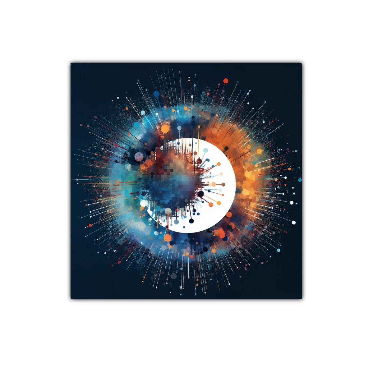 Cuadro abstracto con explosión de colores azul y naranja