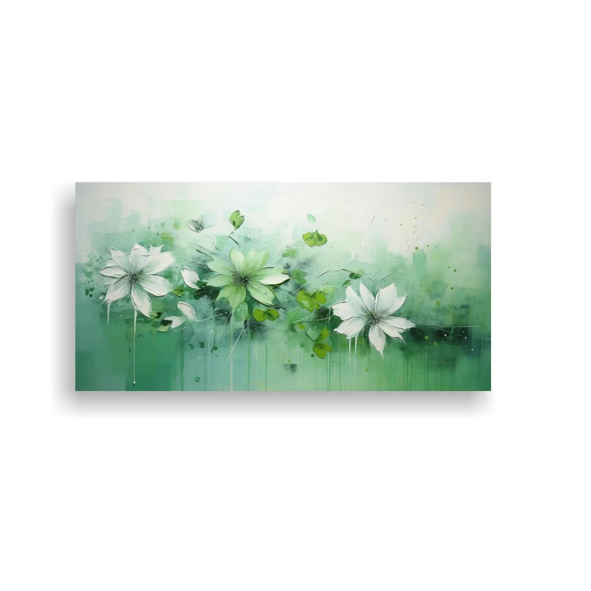 Cuadro flores blancas tipo dalia con veladuras verdes — imagen principal