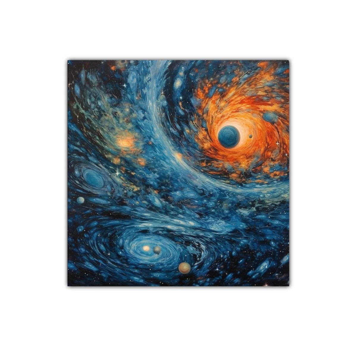 Cuadro Cósmico con Galaxias y Planetas en Movimiento