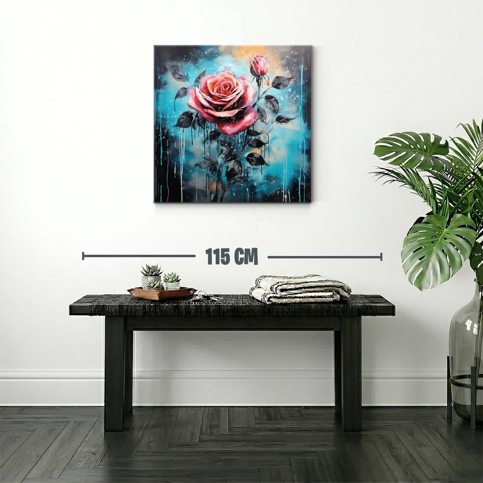 Rosa vibrante con fondo azul y detalles en negro — miniatura 2