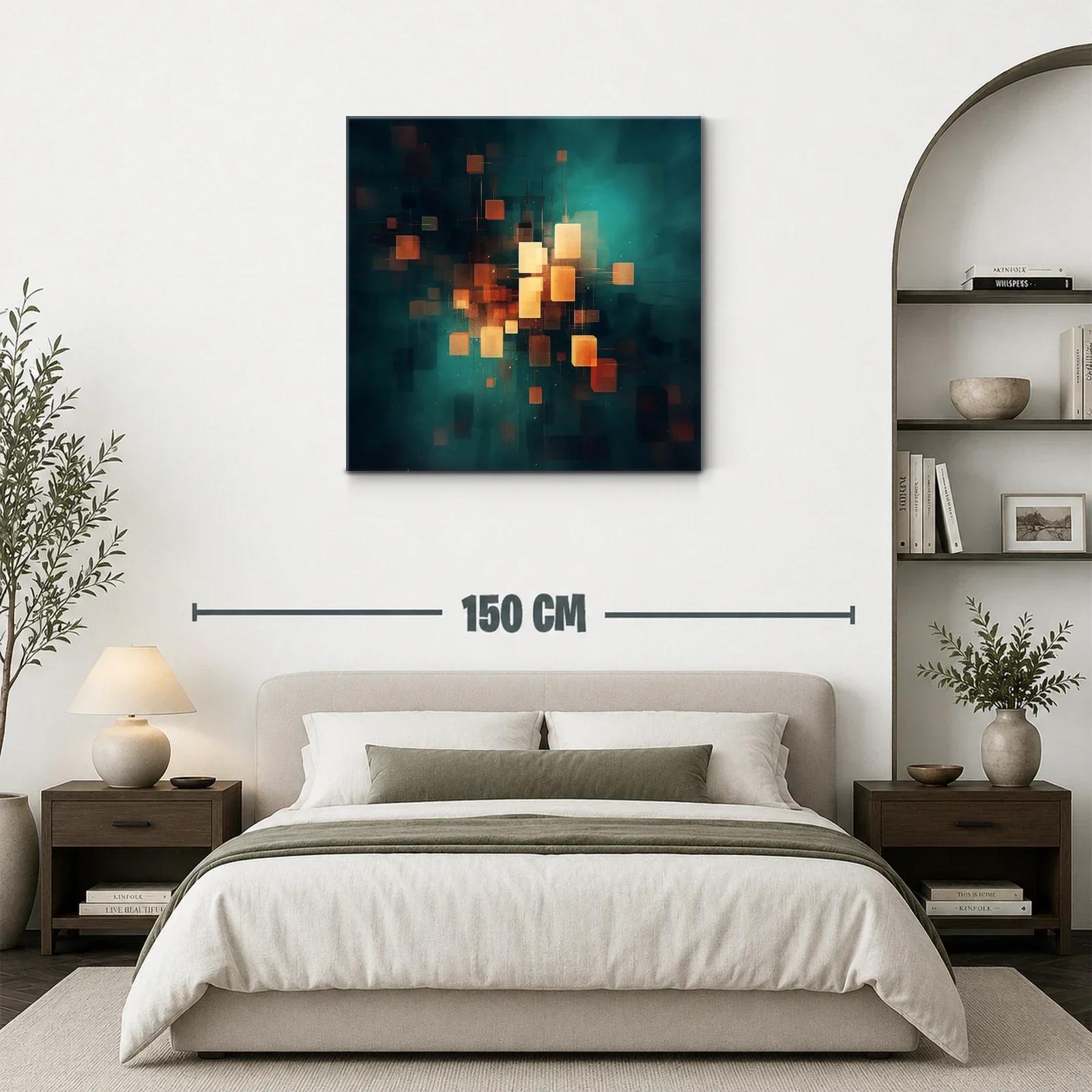 Cuadro abstracto con luces cálidas en fondo azul oscuro — miniatura 3
