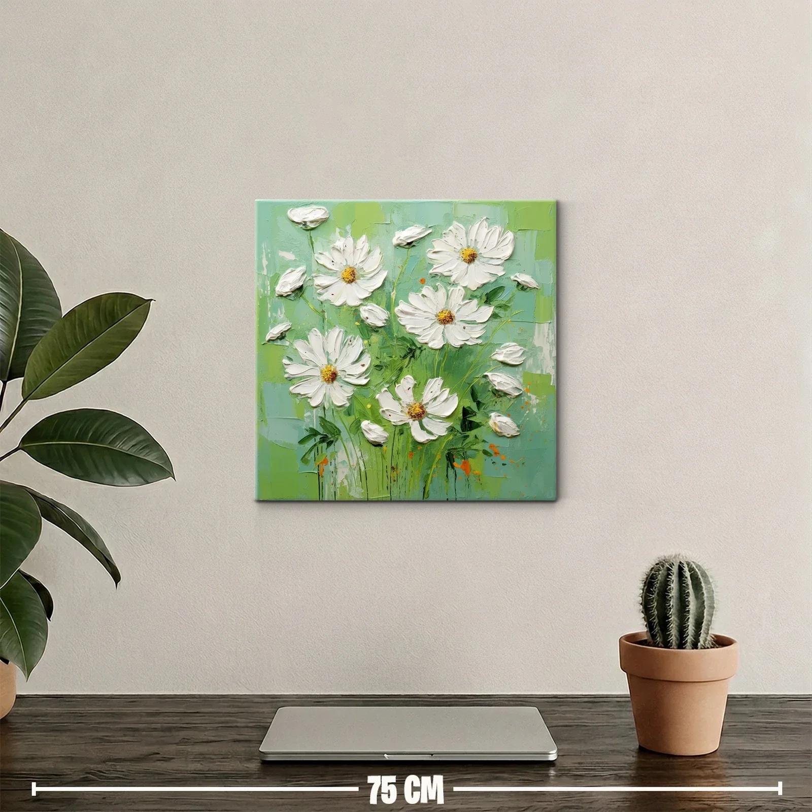 Cuadro flores blancas sobre fondo verde fresco y luminoso — miniatura 2