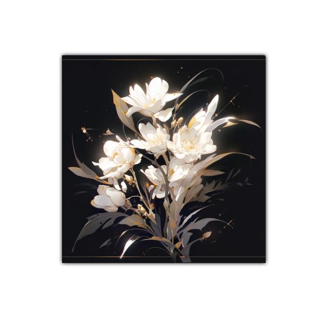 Cuadro floral con flores blancas sobre fondo oscuro elegante