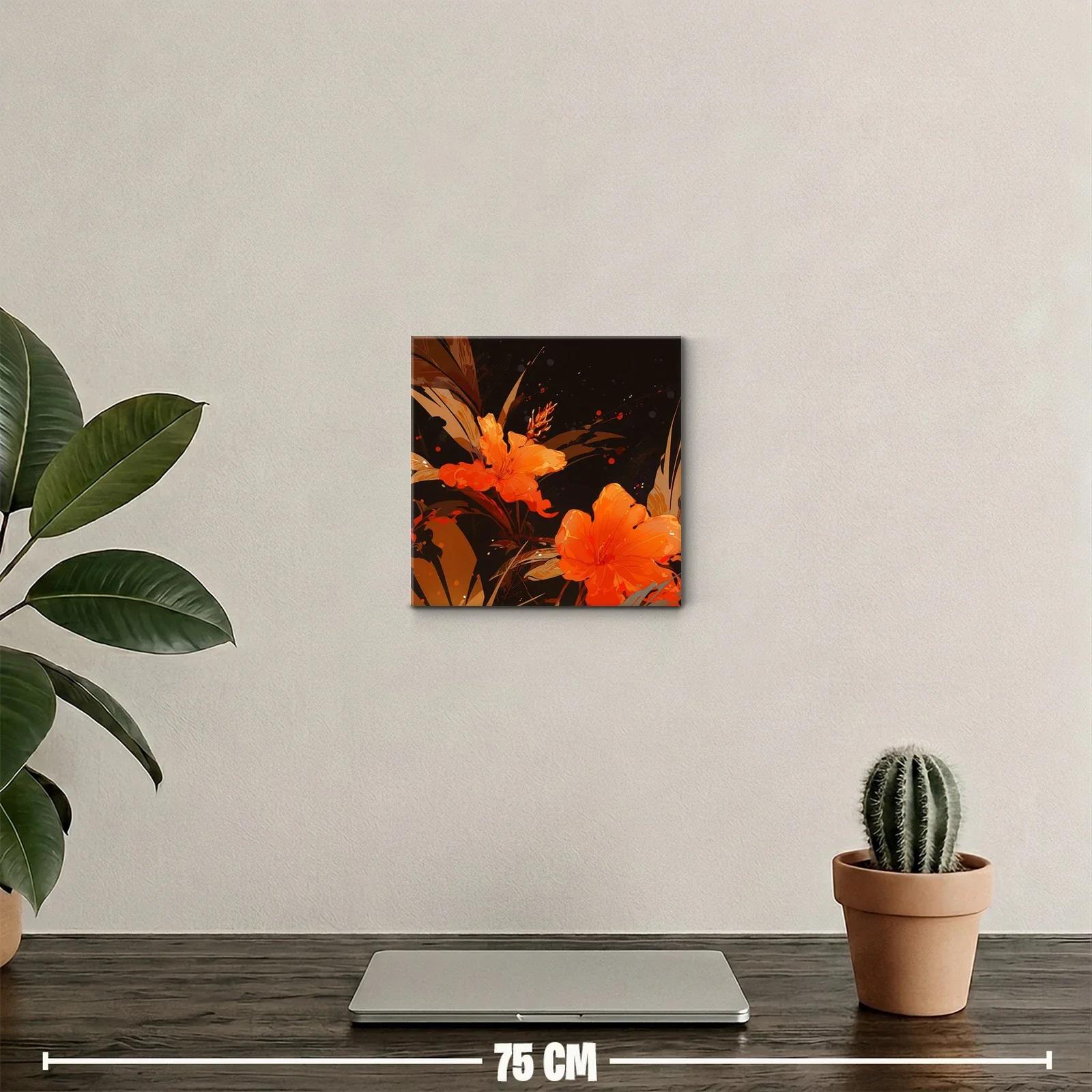 Cuadro floral vibrante en tonos cálidos y oscuros — miniatura 2