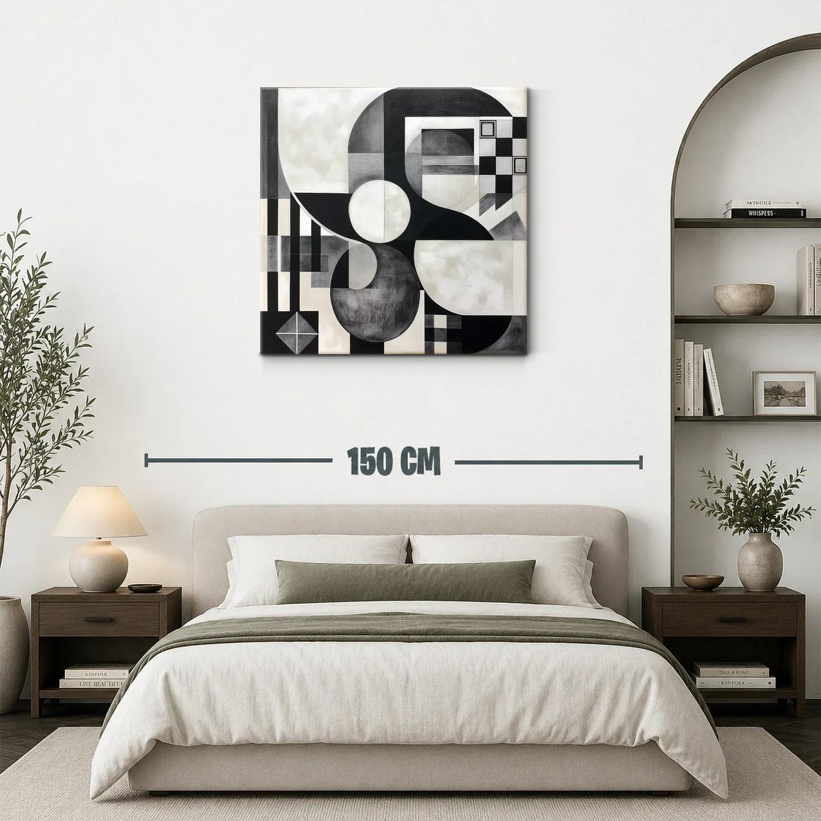 Cuadro abstracto en blanco y negro con formas geométricas — miniatura 3