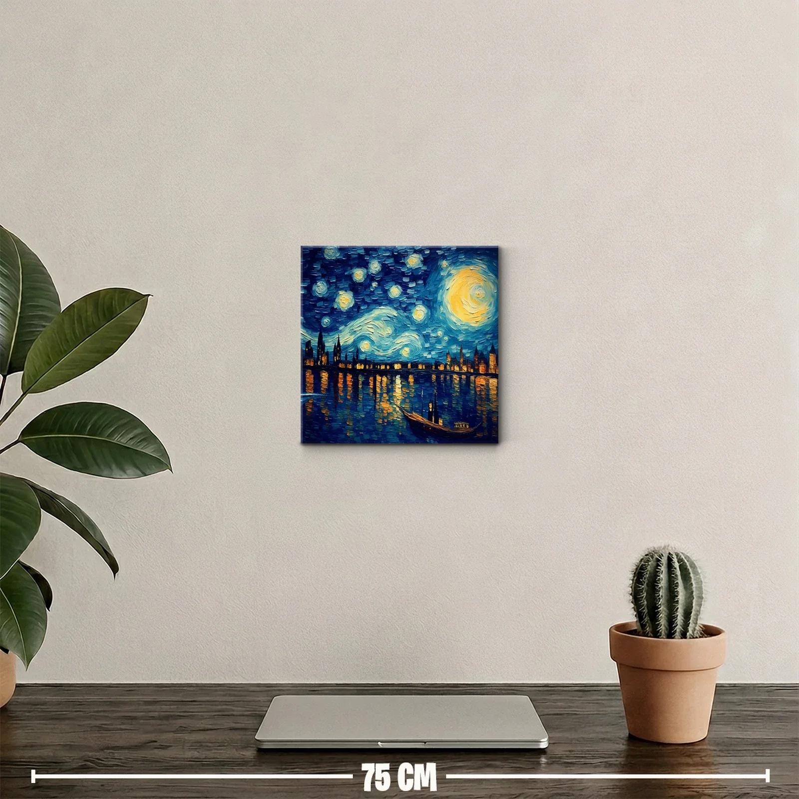Paisaje nocturno vibrante con cielo estrellado y reflejos urbanos — miniatura 2