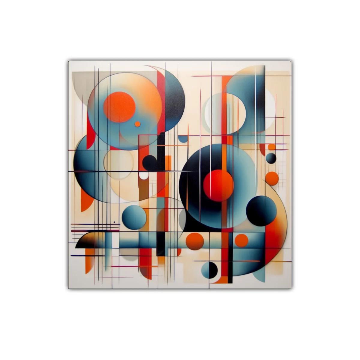 Composición geométrica en tonos cálidos y fríos vibrantes