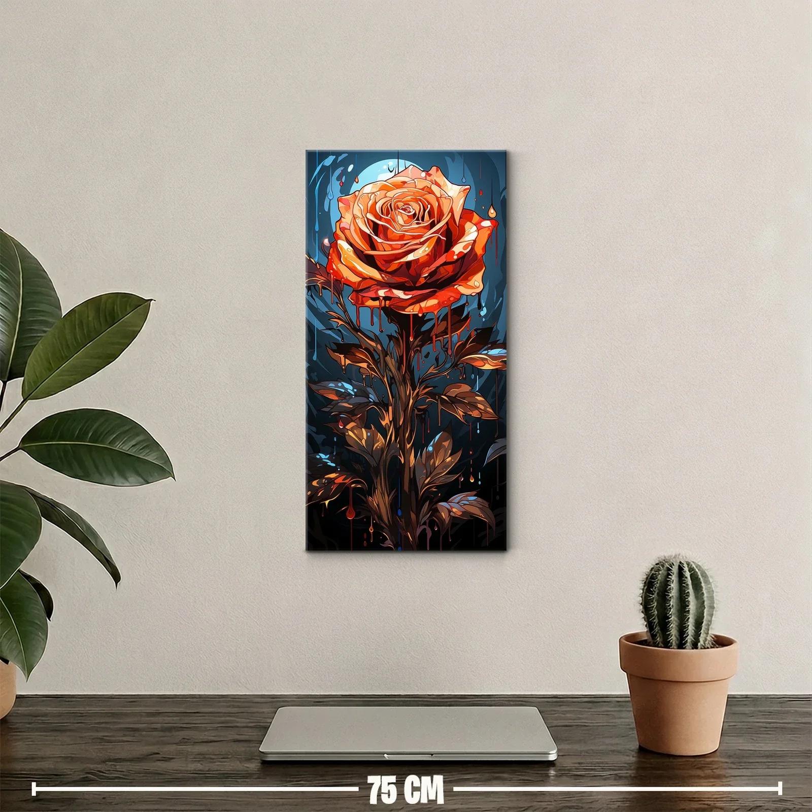 Cuadro rosa naranja sobre fondo azul salpicado — miniatura 2
